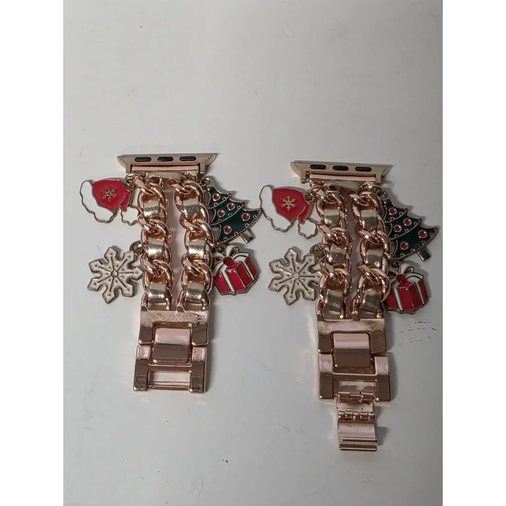 Elegant Rose Colored Metal Replacement Christmas Watch Bands With Dangle Charms